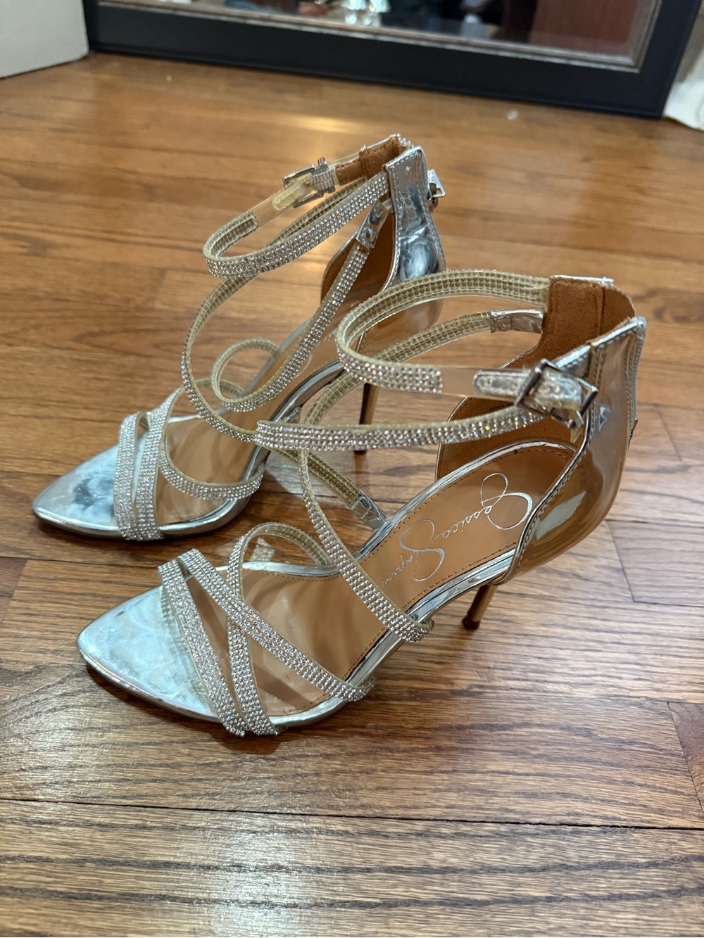 5 for $25! Silver Rhinestone Strappy Stiletto Sandals